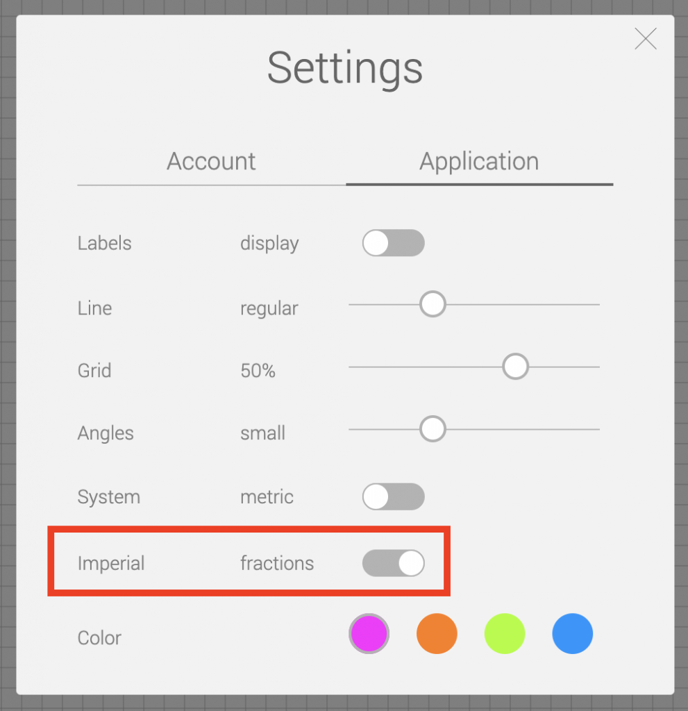 From Settings you can control how you'd like SketchAndCalc to display Imperial measurements as either Inch Fractions or Decimals.